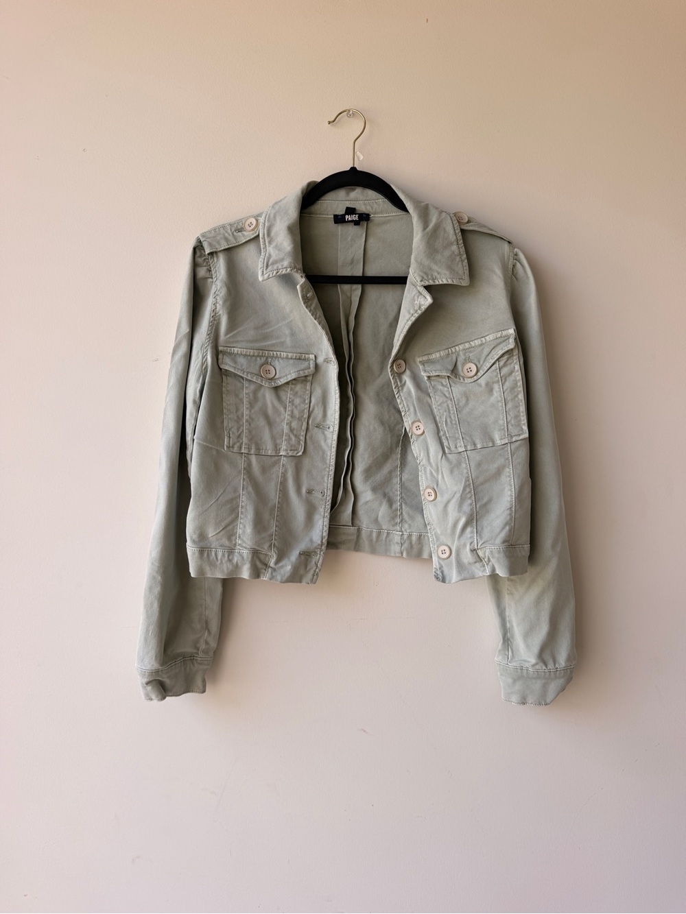 PAIGE Mint Sage Cropped Jean Jacket
